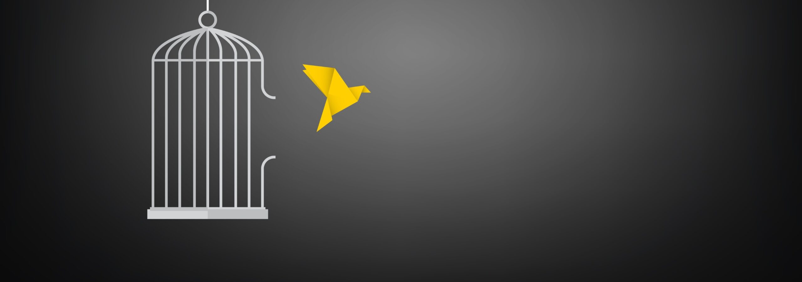 Yellow paper bird escaping from its cage.