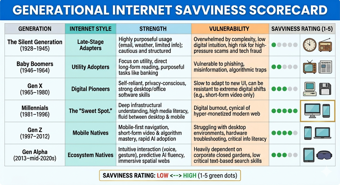 Generational internet savviness scorecard