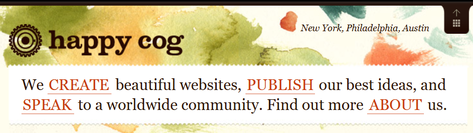 2012 screenshot of Happy Cog Studios homepage